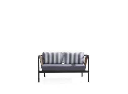Sofa 2 Sitzer Luxus Sofas Modern Stoff Möbel Design Grau Bank Designer